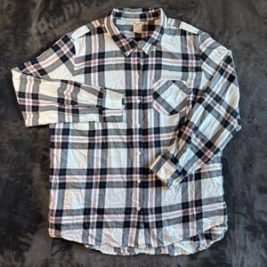 Faded Glory Womens Plaid Flannel Shirt 2X (18W-20W) Black White Red Casual